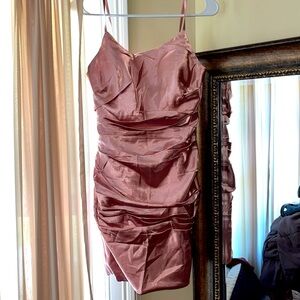 Satin Pink Scrunched Mini Dress